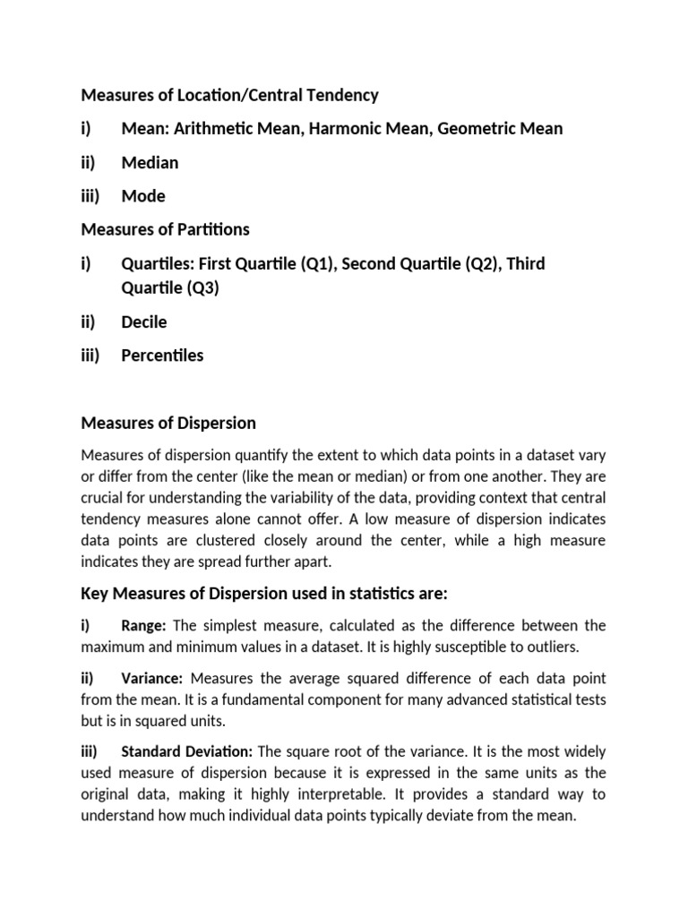 Measures of Central Tendency & Dispersion | PDF