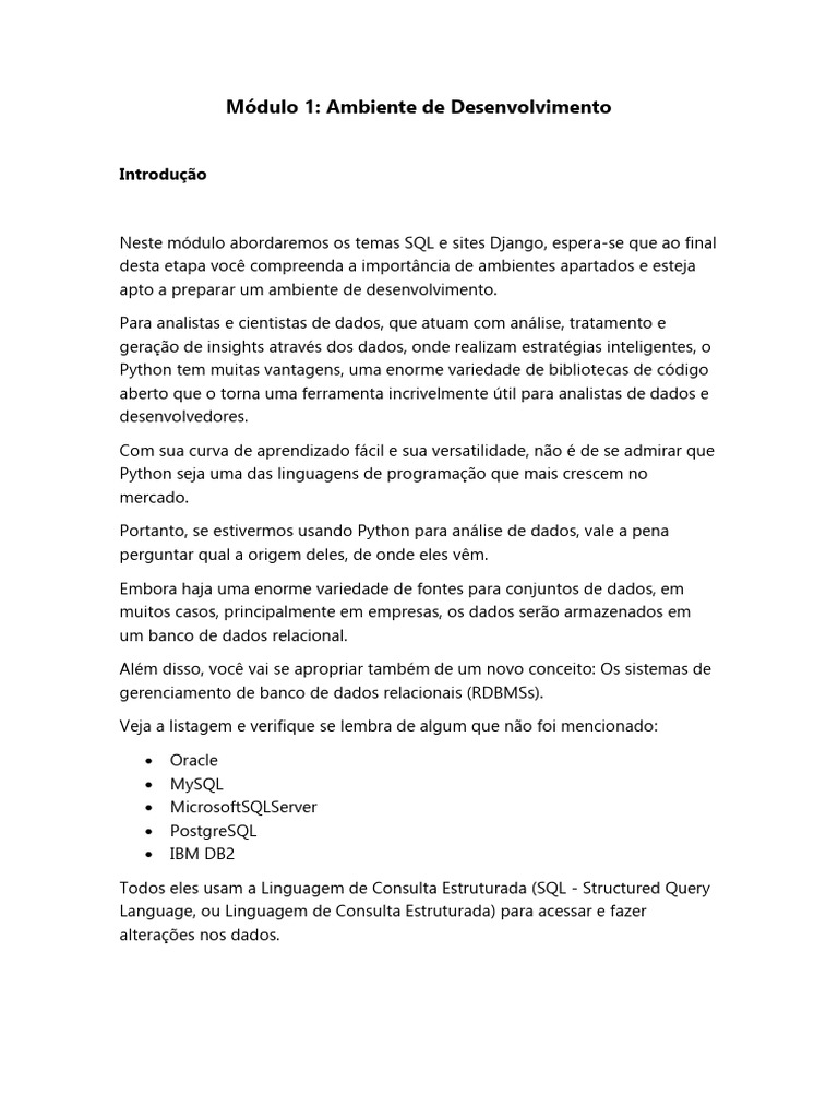 Ambiente de Desenvolvimento com Python e SQL | PDF