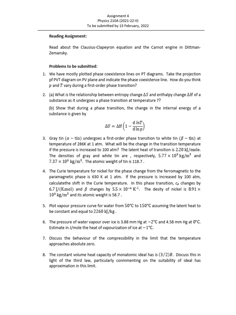 Physics 210A Phase Transition Assignment | PDF