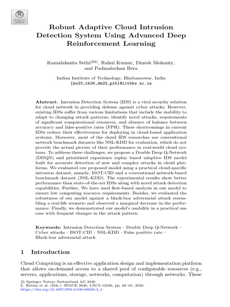 Adaptive Cloud IDS with Deep RL | PDF | Machine Learning | Virtual Machine