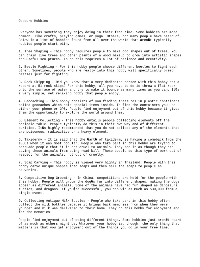 Obscure Hobbies | PDF