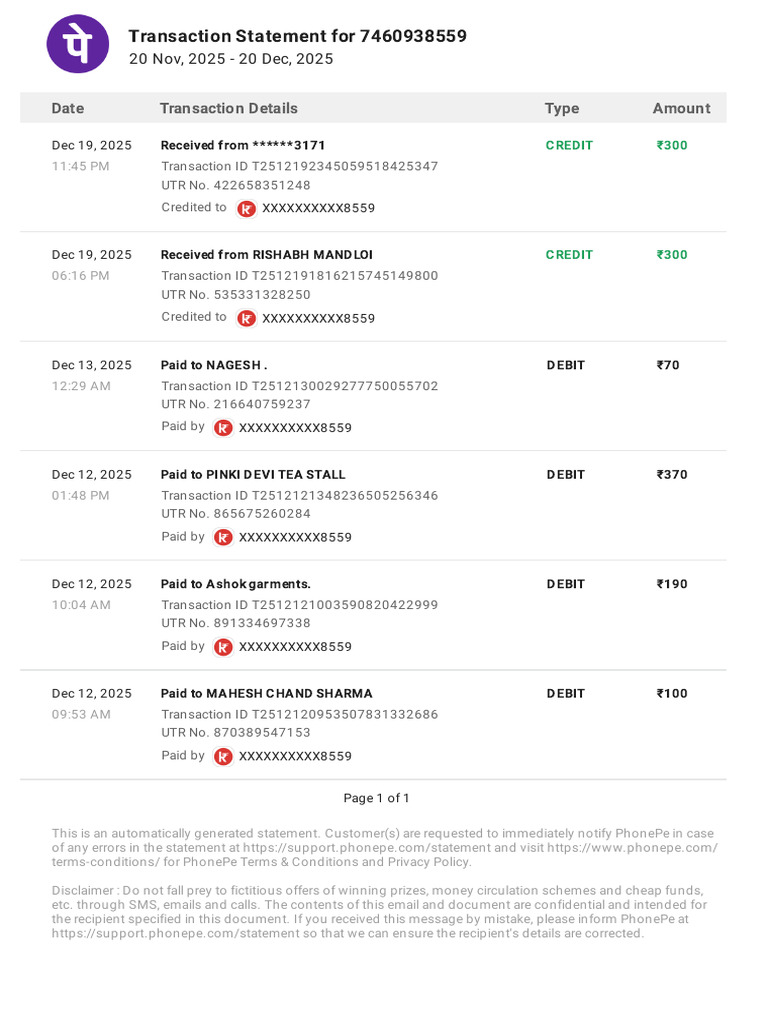 Transaction Statement for Account 7460938559 | PDF | Debit Card ...