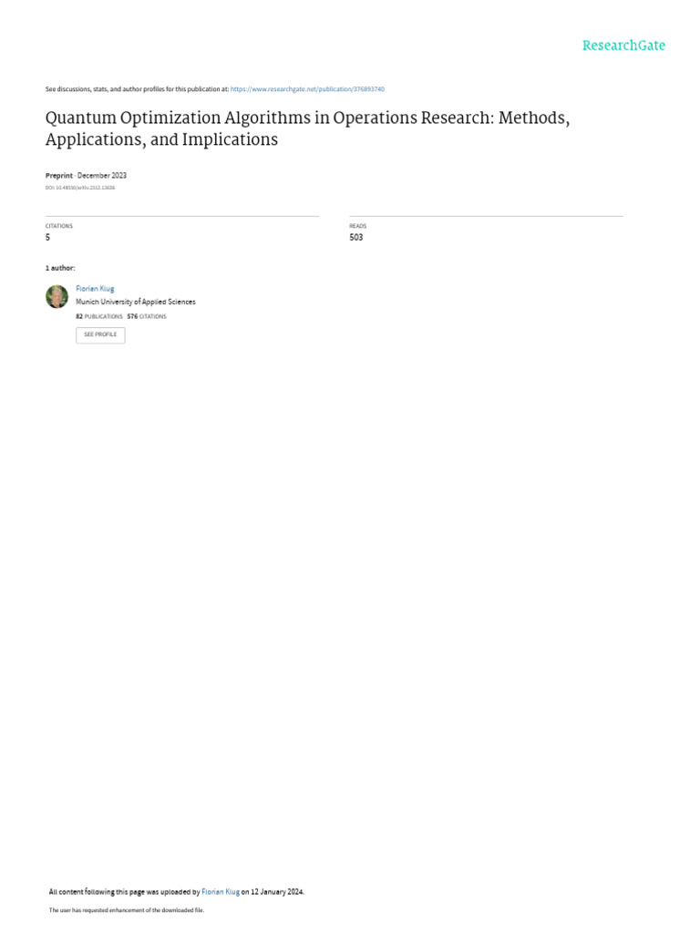 Quantum Optimization in Operations Research | PDF | Quantum Computing ...