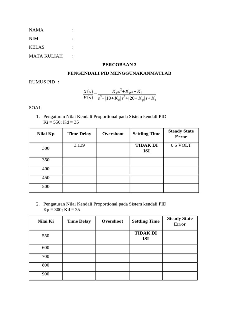 Pengendali PID dengan MATLAB: Eksperimen | PDF