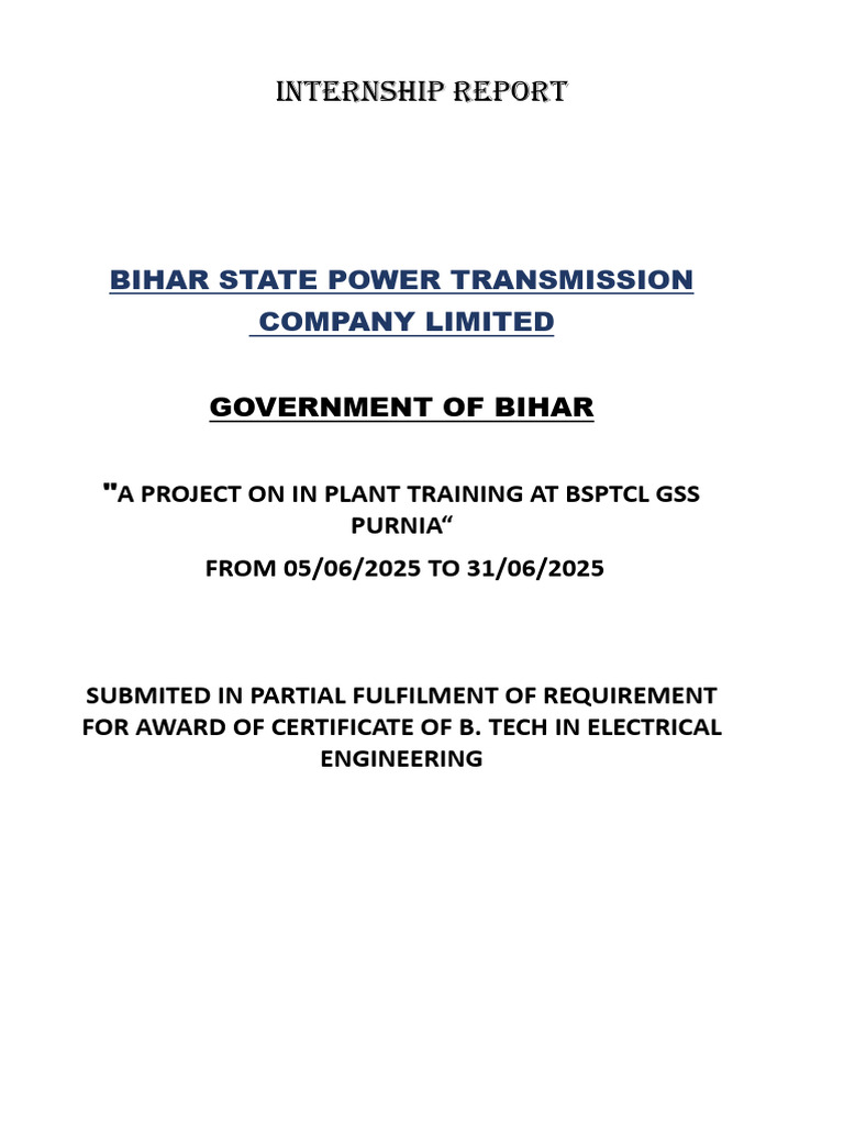 BSPTCL Internship Report: Electrical Engineering | PDF