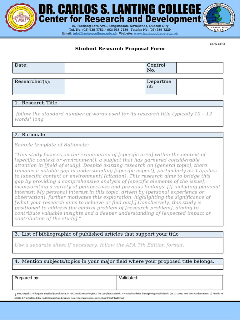 Student Research Proposal Template | PDF | Inquiry | Cognition