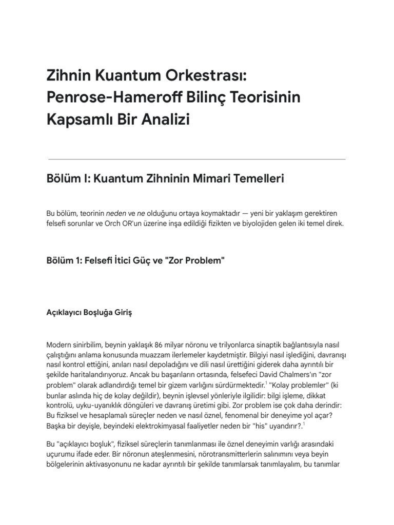 Zihnin Kuantum Orkestrası PenroseHameroff Bilin Teorisi | PDF