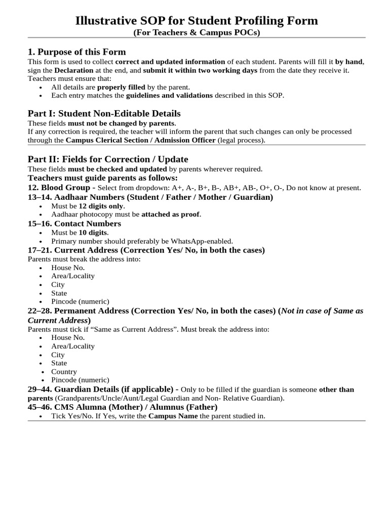 Student Profiling SOP for Teachers | PDF