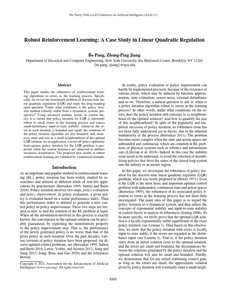 Bo Pang (2021) Robust Reinforcement Learning A Case Study in Linear ...