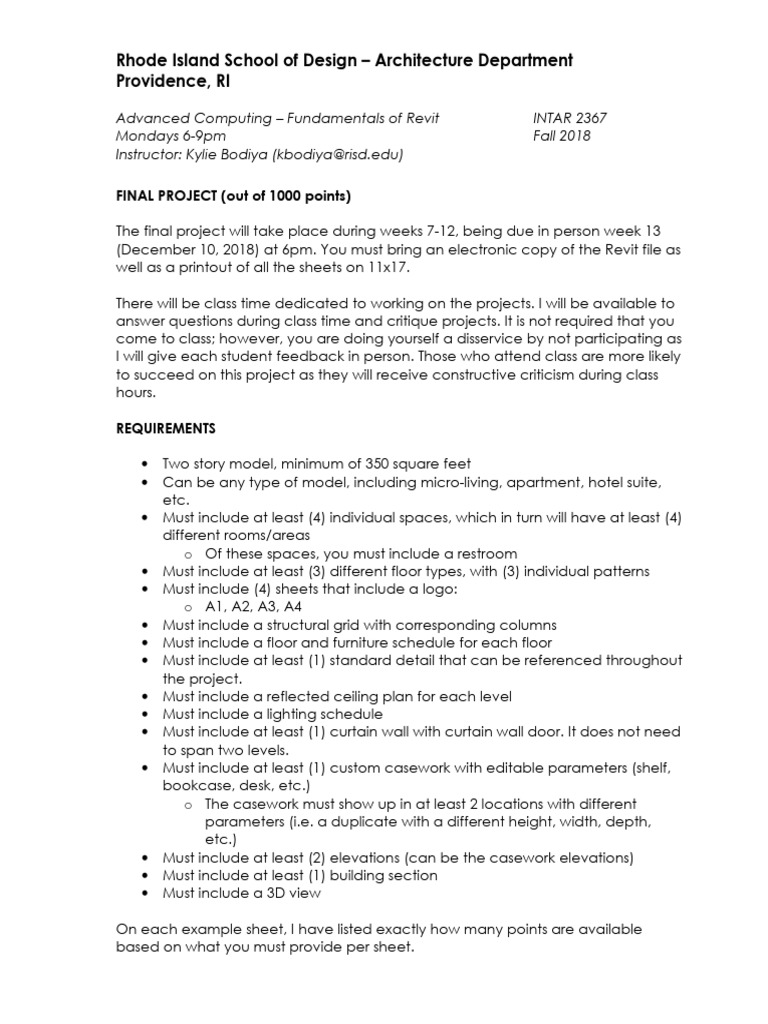 RISD Revit Final Project Guidelines | PDF | Cabinetry | Lighting