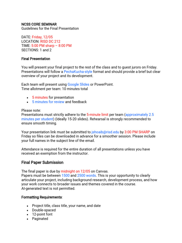 NCSS Final Presentation Guidelines | PDF | Publishing | Written ...