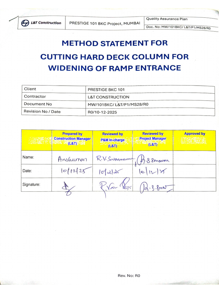 Ms For Cutting Hard Deck Column For Widening of Ramp Entrance | PDF
