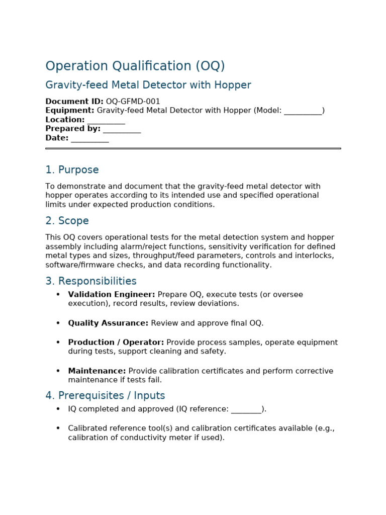 Gravity-Feed Metal Detector OQ Protocol | PDF | Verification And Validation