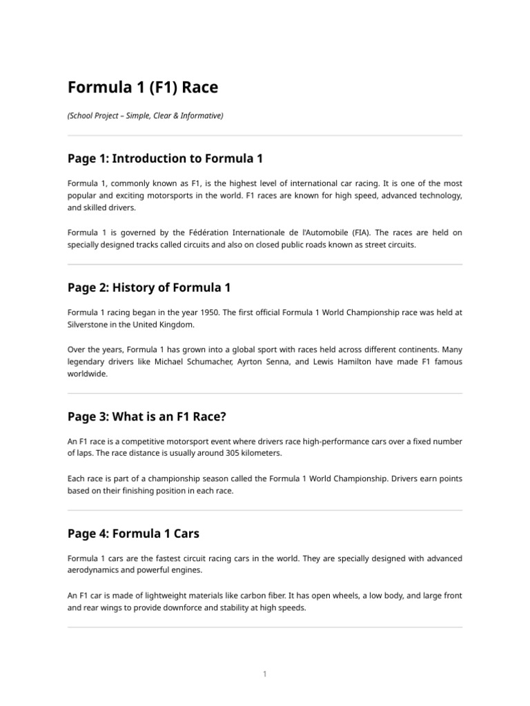 Overview of Formula 1 Racing | PDF | Formula One | Formula Racing