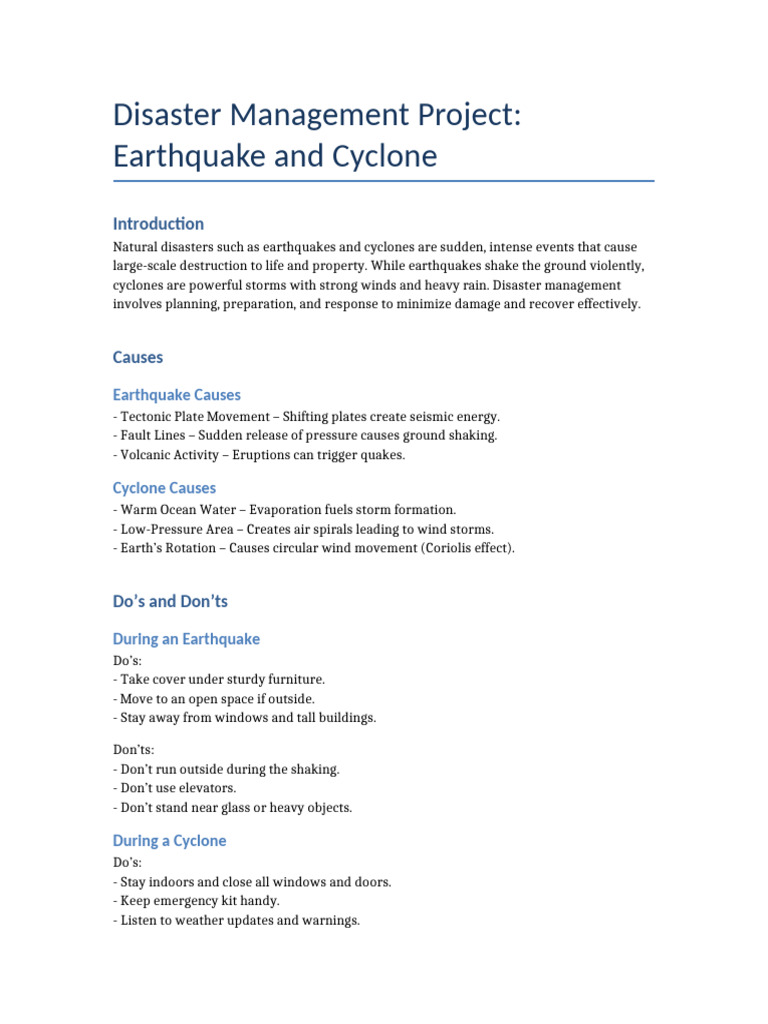 Earthquake and Cyclone Disaster Management | PDF | Earthquakes ...