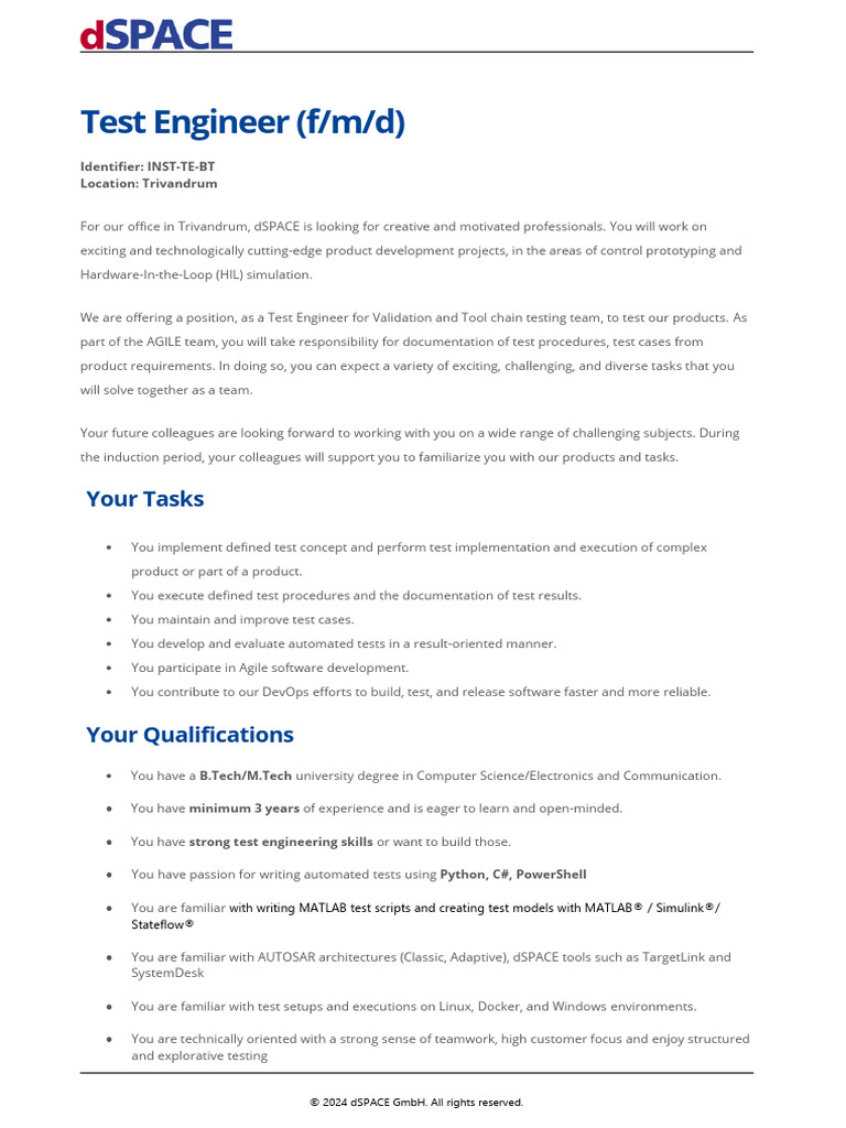 DST TestEngineer BT | PDF | Agile Software Development | Computing