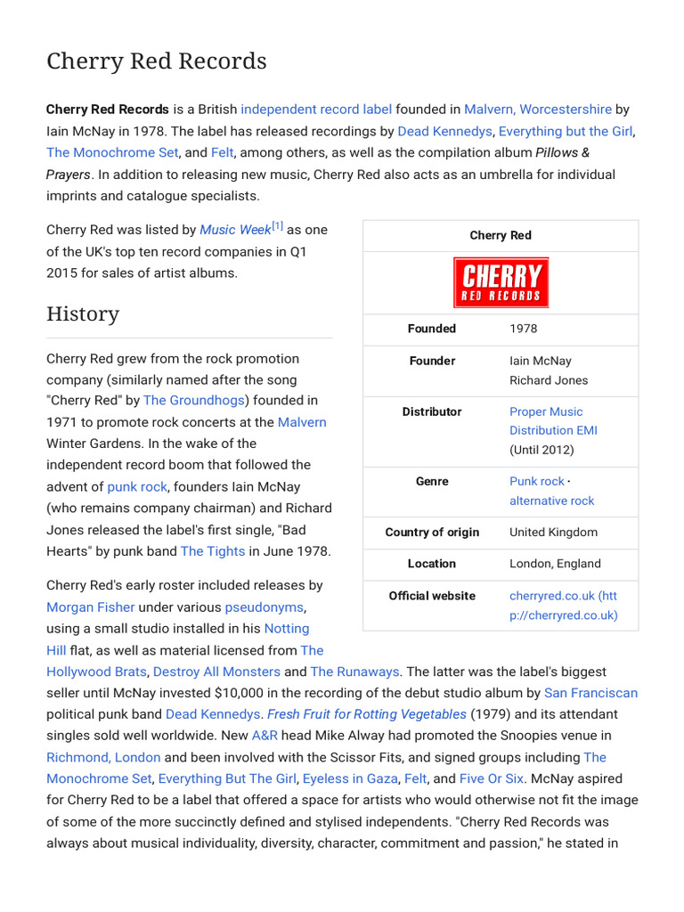 Cherry Red Records: UK Indie Label History | PDF | Sound Recording ...