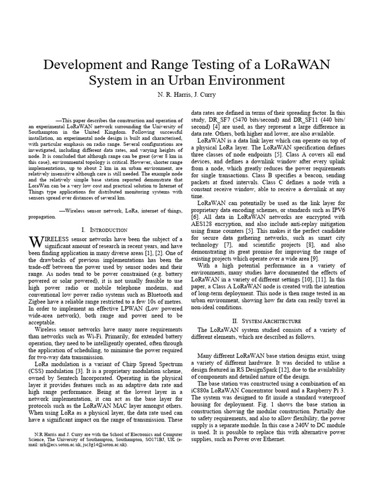LoRaWAN Network Testing in Urban Areas | PDF | Electronics | Computer ...