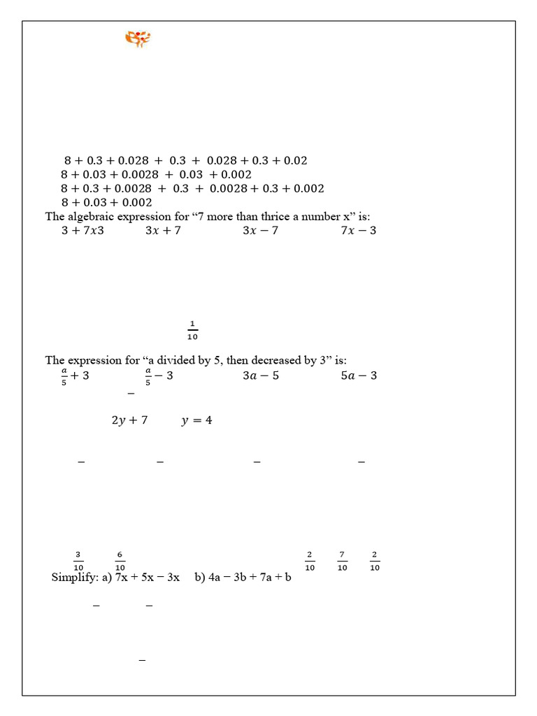 Class VII Maths Model Question Paper | PDF | Numbers | Subtraction