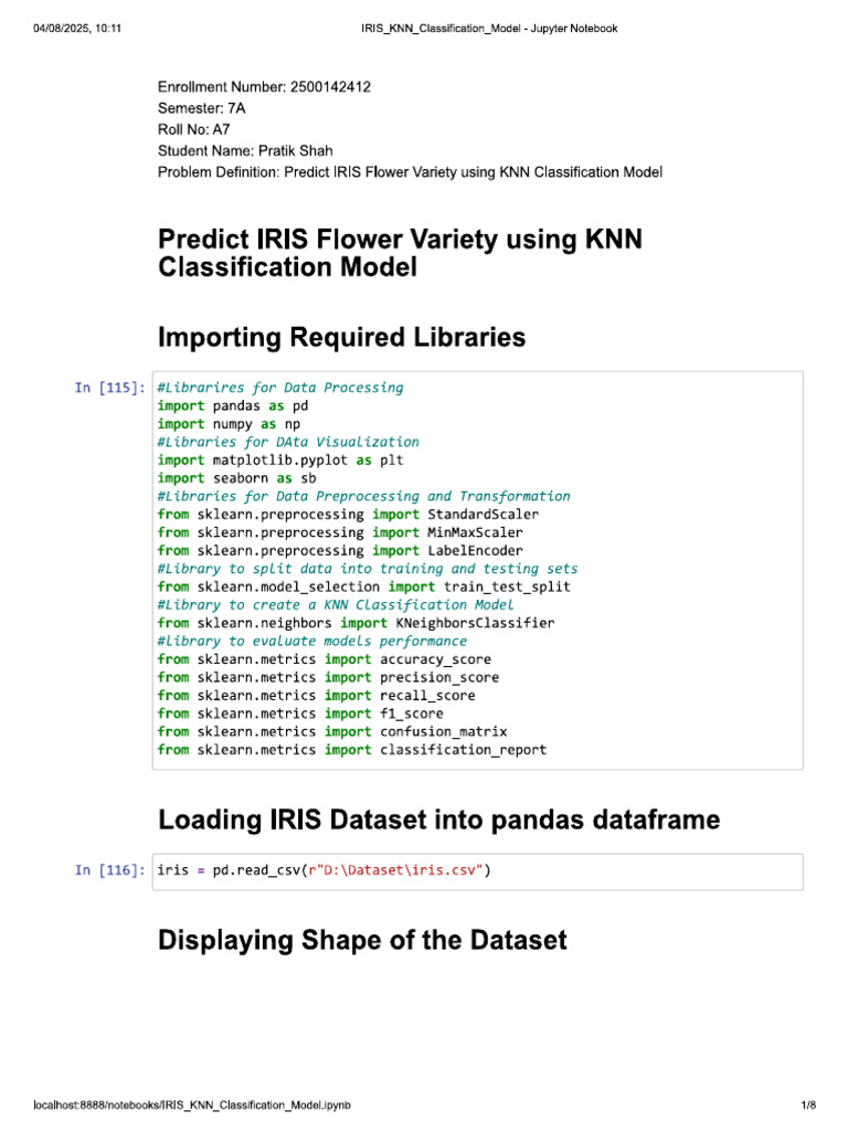 IRIS KNN Classification Model | PDF