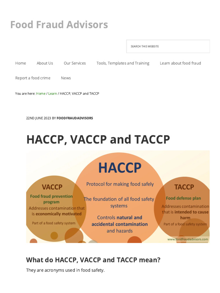 Understanding HACCP, VACCP, TACCP | PDF | Food Safety | Food Industry