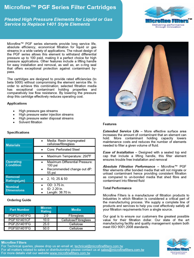 Microfine PGF Series High Pressure Filters | PDF | Filtration | Pressure