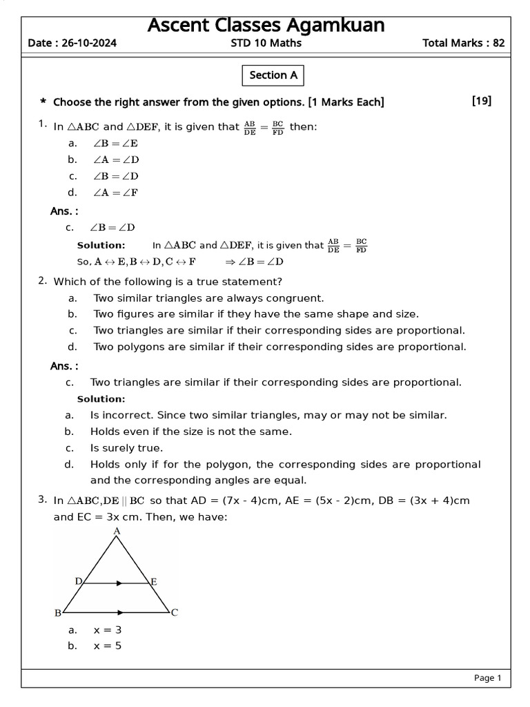 10th Grade Maths Exam Solutions | PDF | Triangle | Elementary Geometry