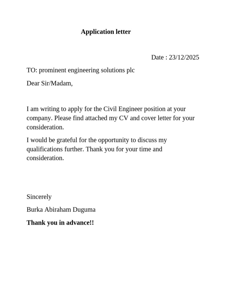 Civil Engineer Application Letter | PDF | Engineering | Cognition