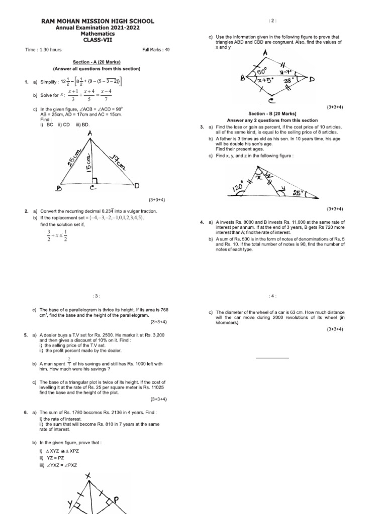Maths 40 Marks 2nd Print Final | PDF
