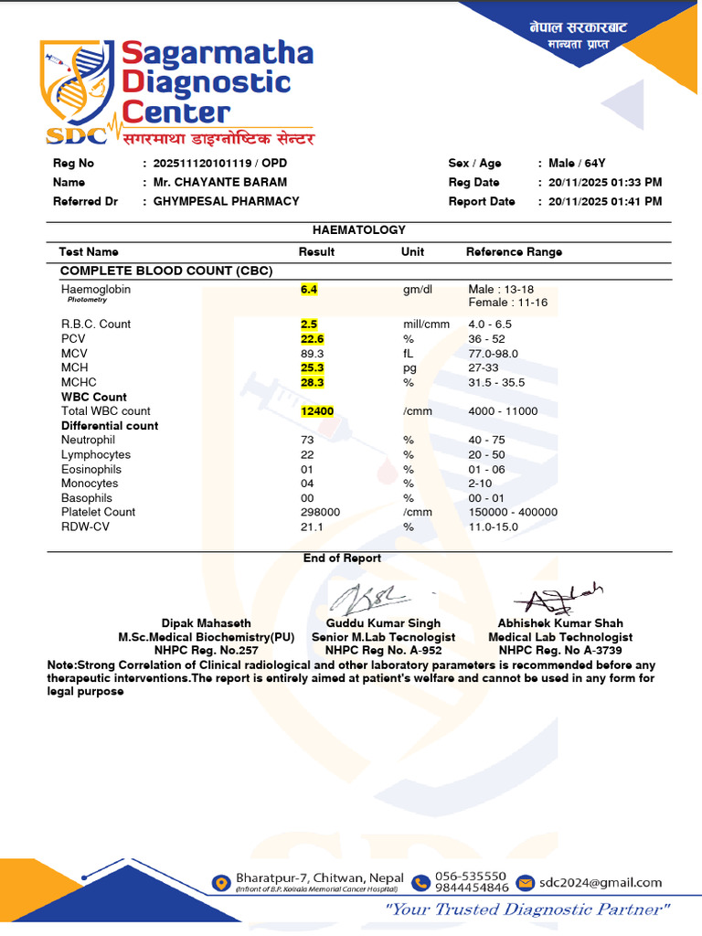 Complete Blood and Renal Test Report | PDF | White Blood Cell | Hematology