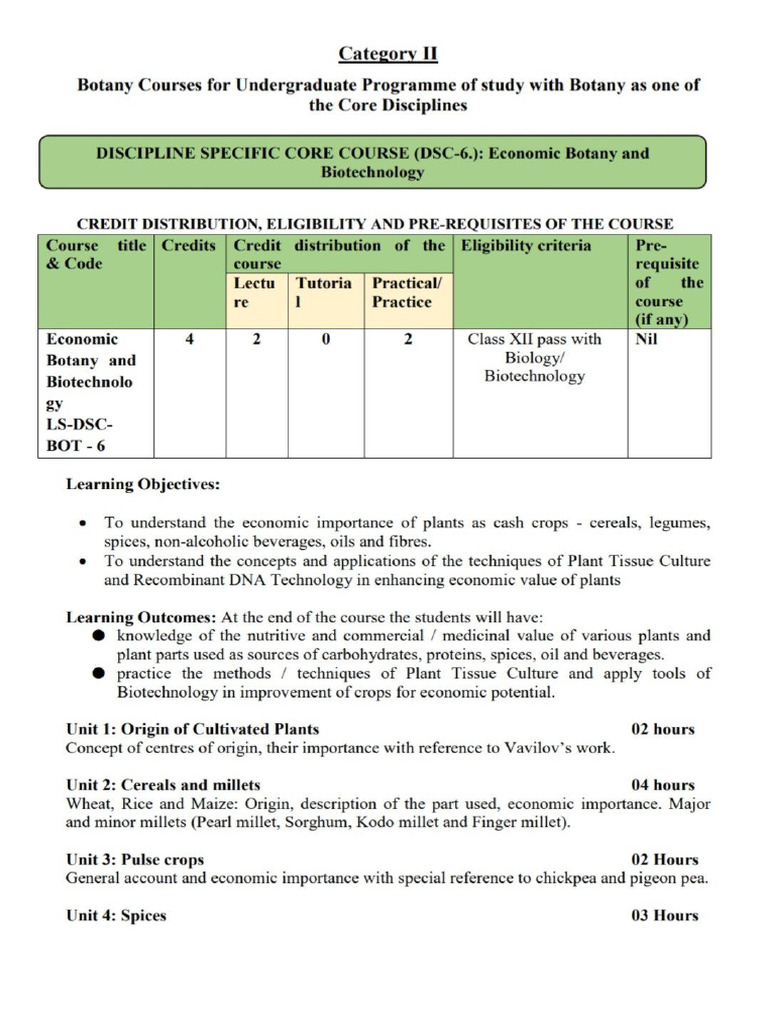 Botany Semester VI Syllabus | PDF