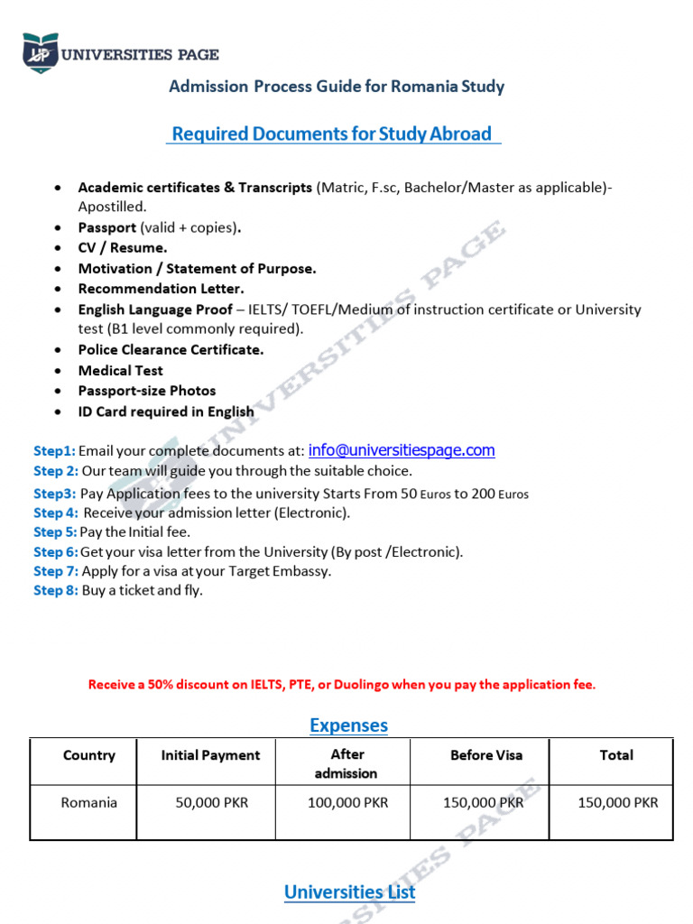 Romania Study Admission Process Guide | PDF