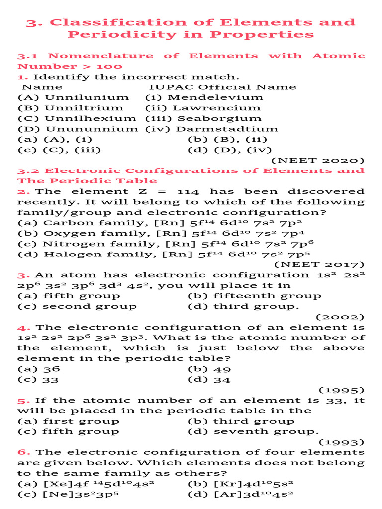 Element Classification and Periodicity Guide | PDF | Periodic Table ...