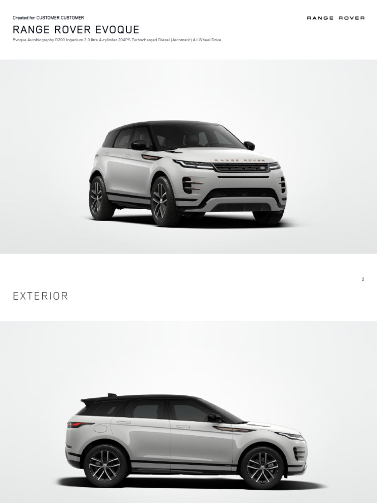 Range Rover Evoque Autobiography Specs | PDF | Headlamp | Trunk (Car)