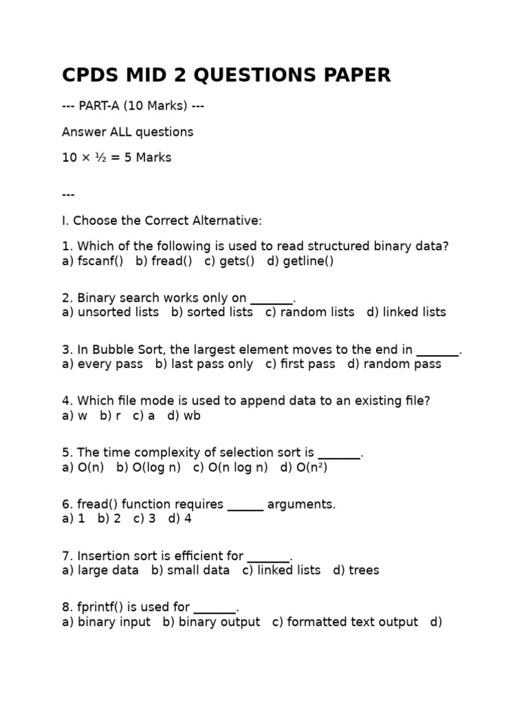Cpds Mid 2 Questions Paper(1) | PDF | Time Complexity | Computer Data