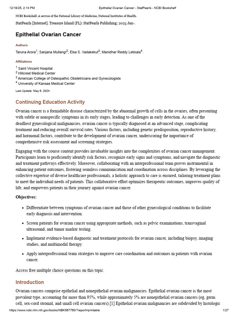 Epithelial Ovarian Cancer Overview | PDF | Ovarian Cancer | Cancer