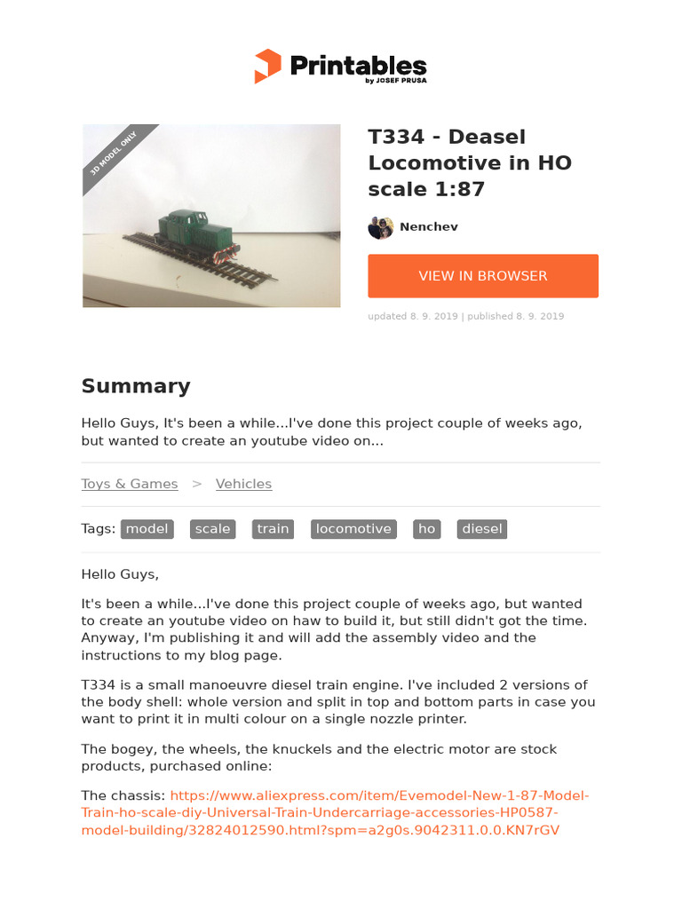 HO Scale T334 Diesel Locomotive Model | PDF