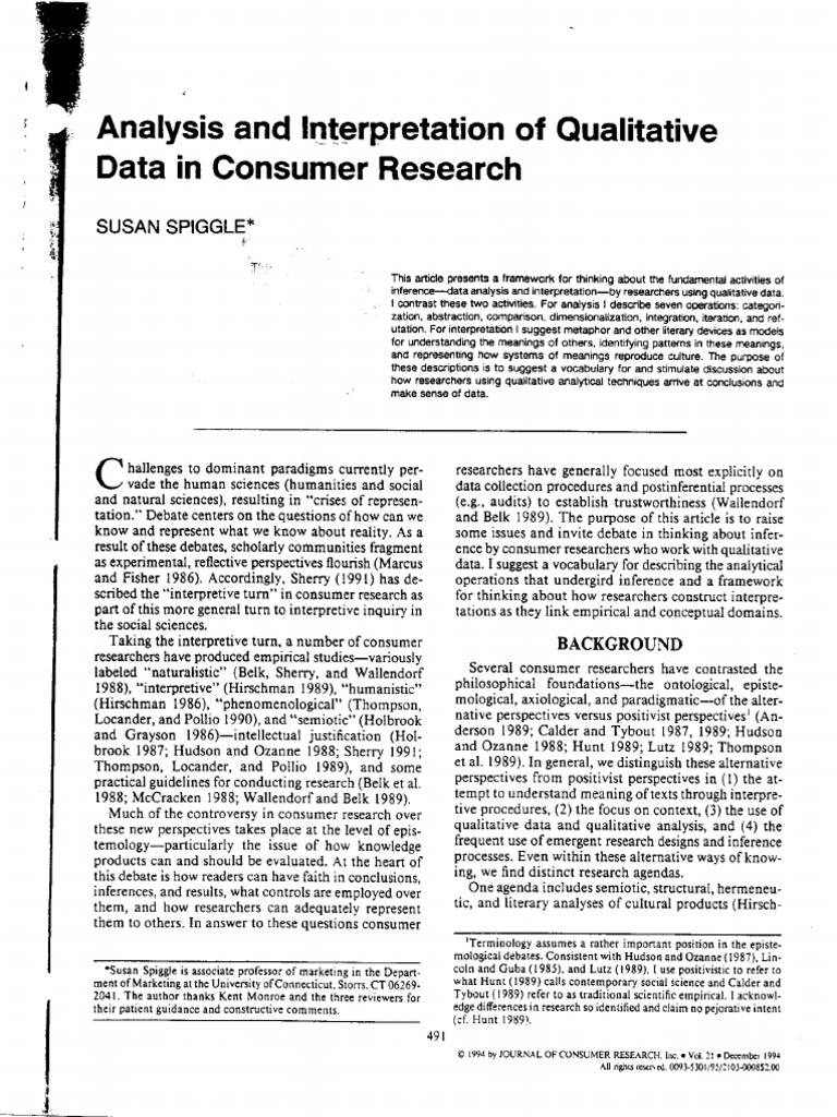 Analysis and Interpretation of Qualitative Data in Consumer Research ...