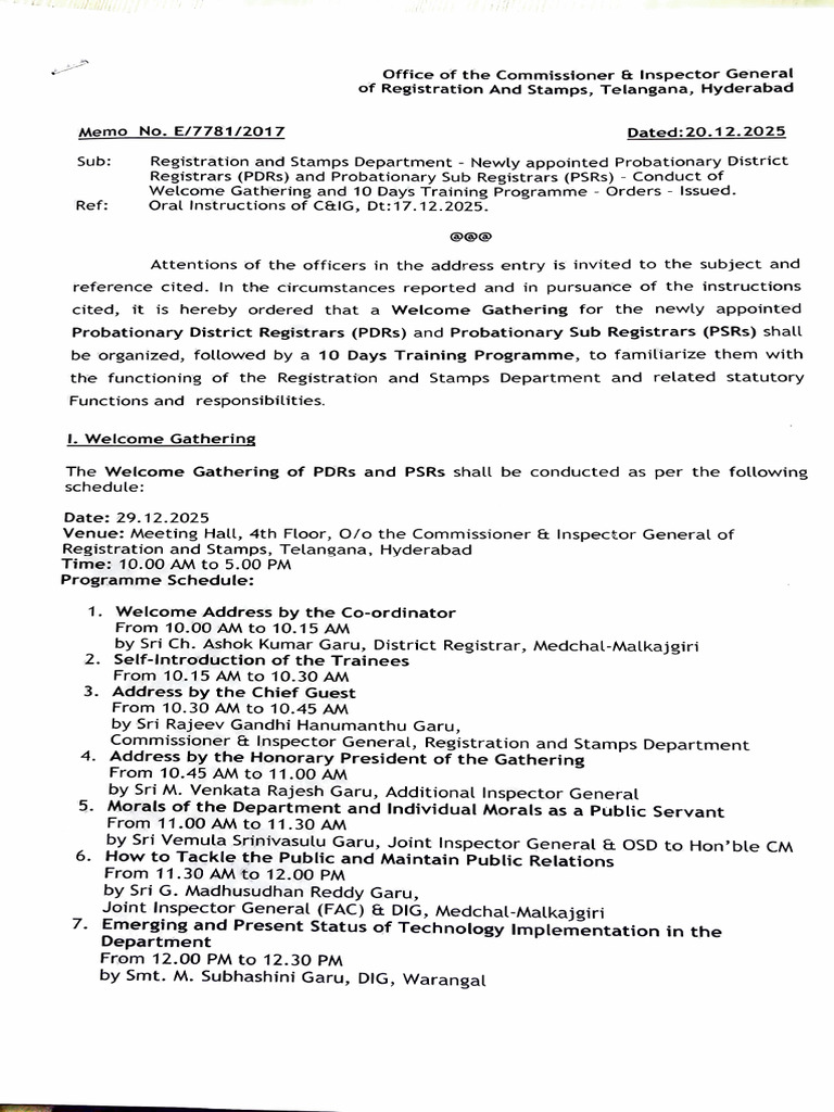Training Schedule of PDRs and PSRs | PDF