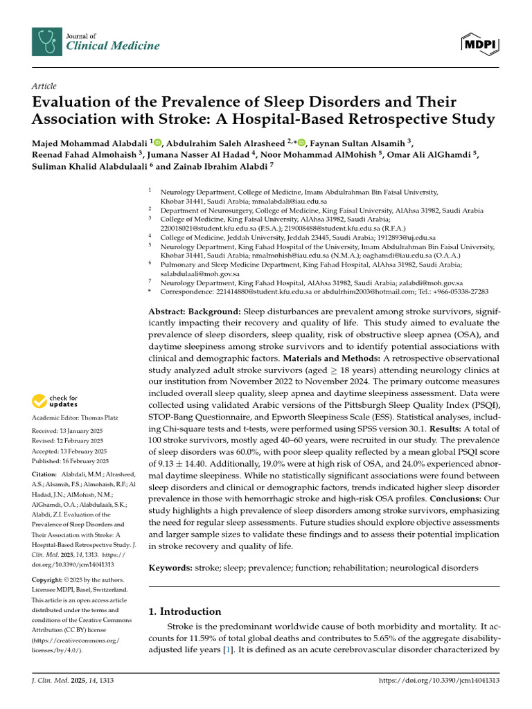 Sleep Disorders and Stroke Prevalence Study | PDF | Sleep Disorder | Stroke