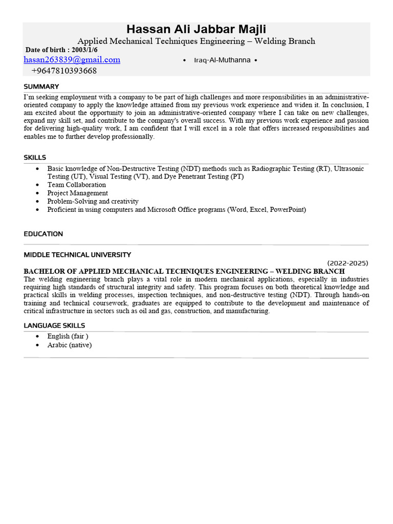 Mechanical Engineering Graduate Resume | PDF