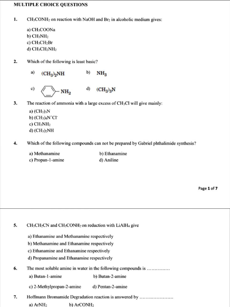 Amines Worksheet | PDF