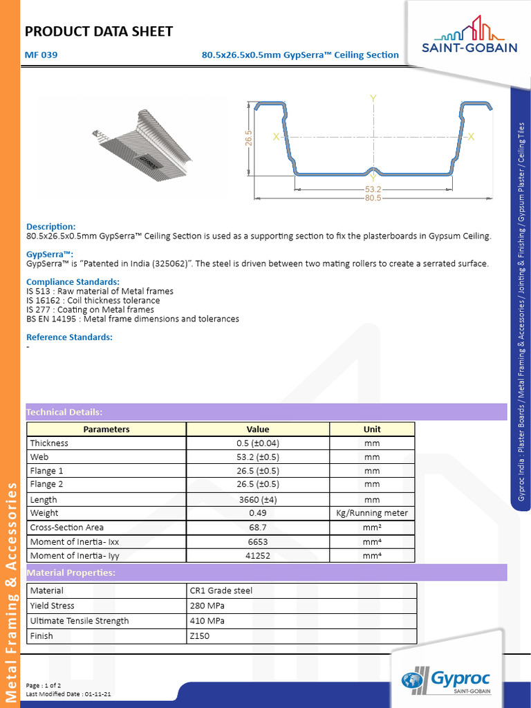 GypSerra™ Ceiling Section Data Sheet | PDF | Drywall | Plaster