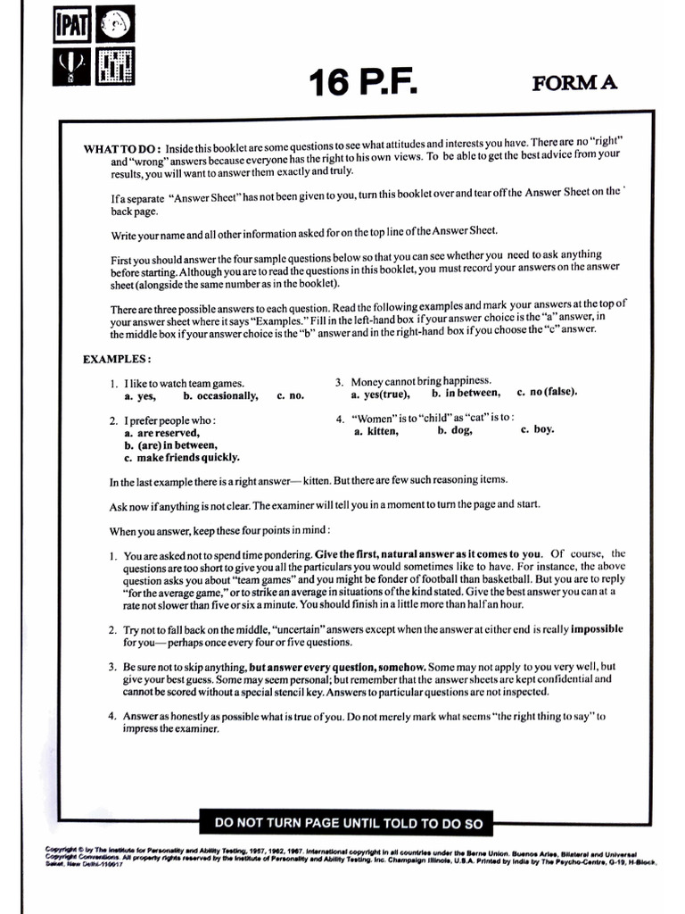 Form A 16 PF PDF | PDF
