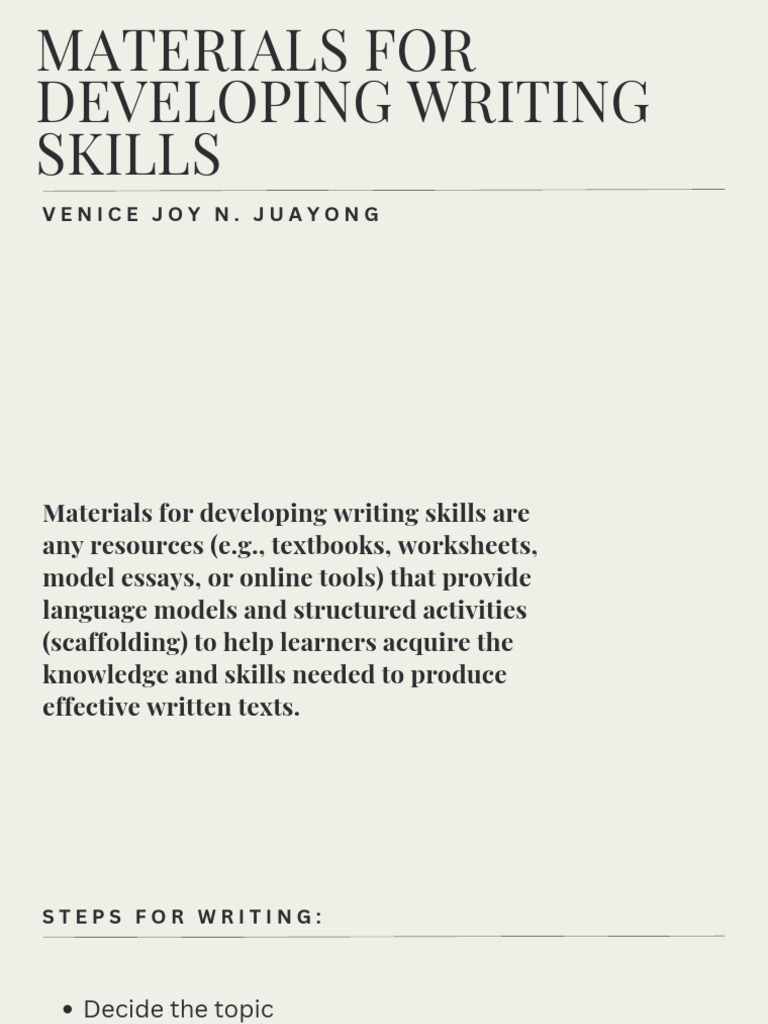 Writing Skills Development Materials | PDF | Learning | Vocabulary