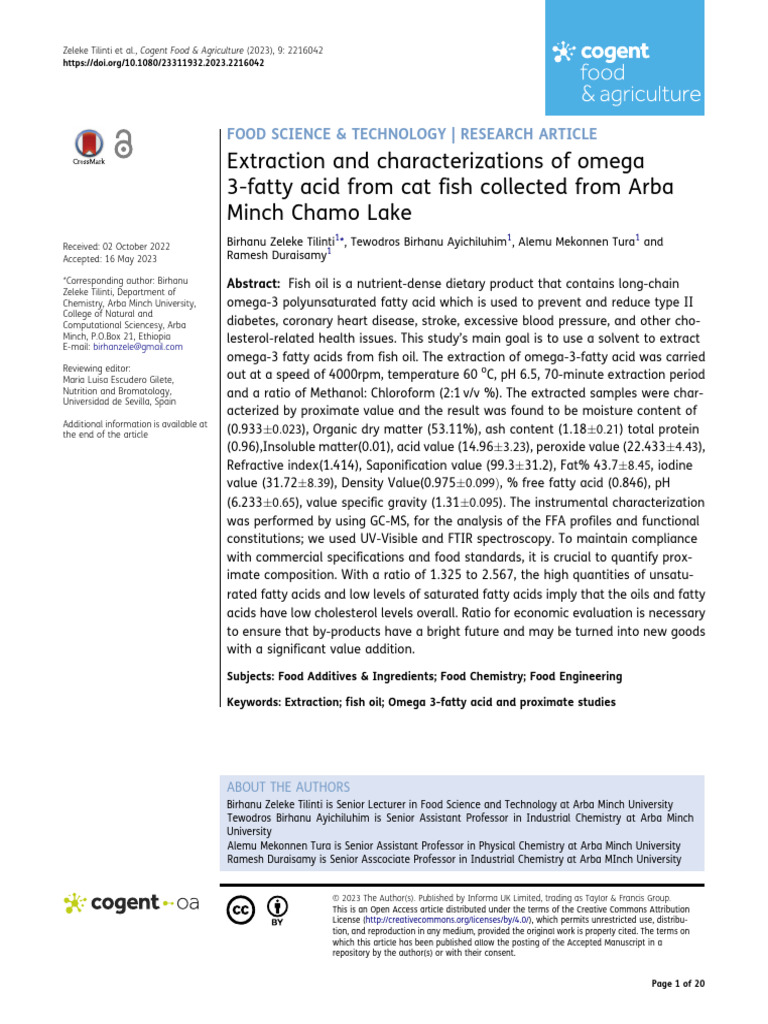 Extraction and Characterizations of Omega 3-Fatty | PDF | Omega 3 Fatty ...