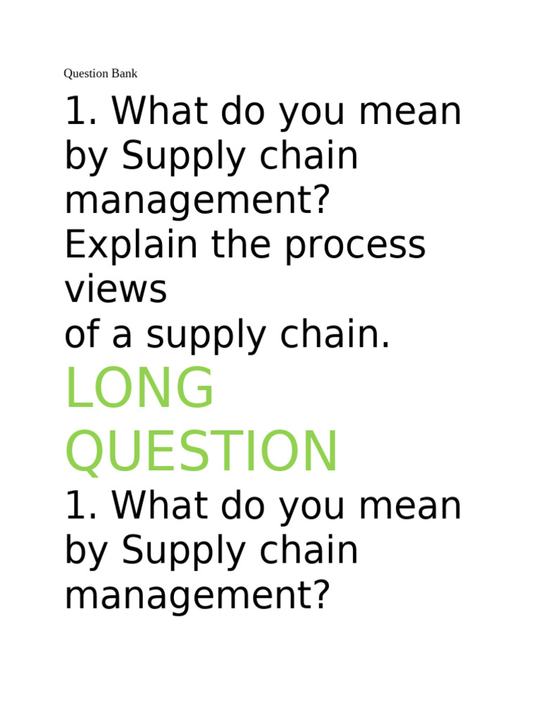 Question BAnk | PDF | Supply Chain | Logistics