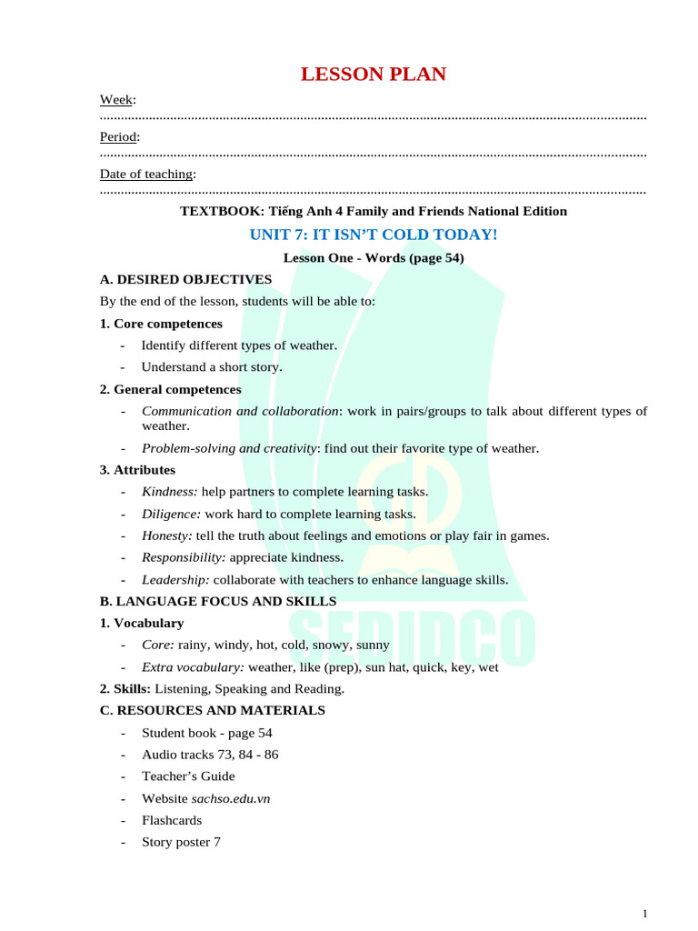 Lesson Plan: Weather Vocabulary for Kids | PDF | Vocabulary | Reading ...