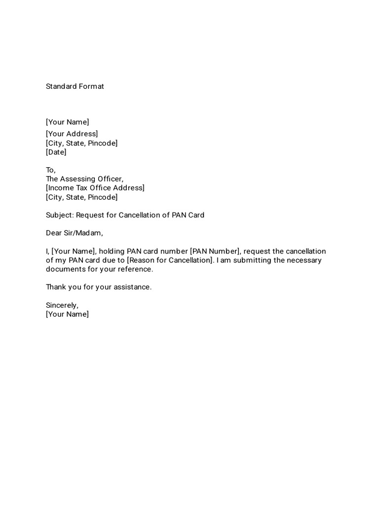 PAN Card Cancellation Request Formats | PDF