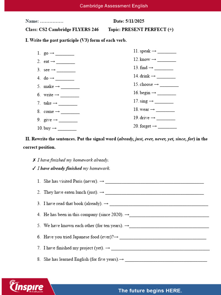 Present Perfect Grammar Exercises | PDF | Chess Openings | Linguistics